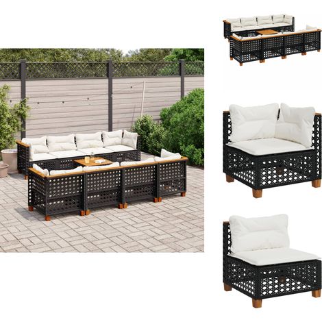 9-tlg. Garten-Sofagarnitur mit Kissen Schwarz Poly Rattan - Gartenmöbel Set - Esszimmergarnitur - Outdoor Möbel - Lounge Sofa - Rattan Gartenmöbel (1/5)