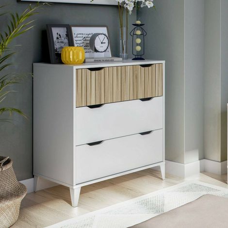 Dmora - Cajonera Gromore, Cómoda multiusos, Cómoda de dormitorio, Gabinete con cajones, 71x40 h76 cm, Blanco y Roble (1/4)