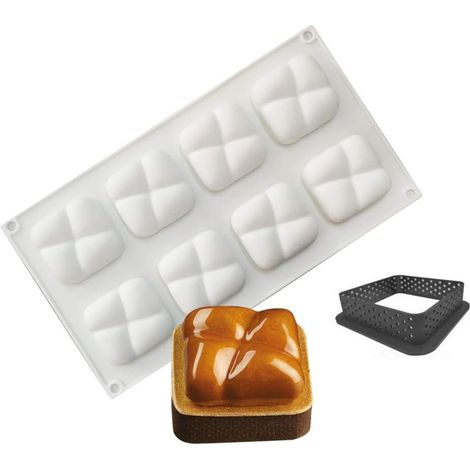 moule silicone dessert, moules En Silicone pour Glace Chocolat Pâtisserie Dessert, Outil croustillant carré en Plastique, 8 Trous Forme de pierre Holes Stone Shape - (1/5)