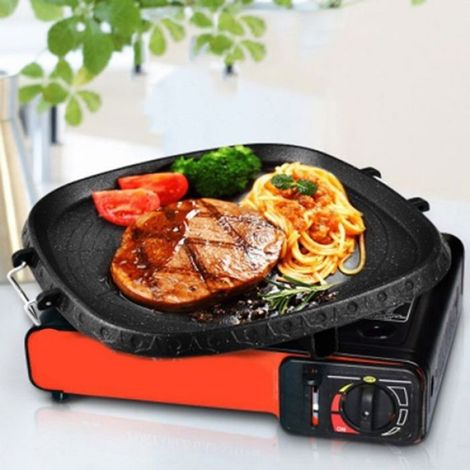 Carré AntiadhéSif Coréen Grill Pan Barbecue Portable Plaque Chaude RevêTement de Pierre MéNage ExtéRieur Plateau de Cuisson