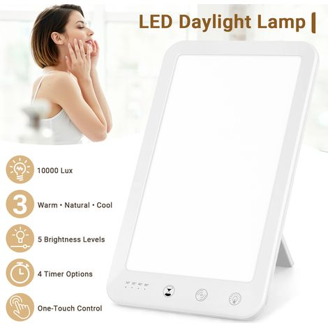 Jiubiaz Lámpara de fototerapia 10000 LUX para invierno, 3 temperaturas de color, 5 niveles de brillo, temporizador y control táctil