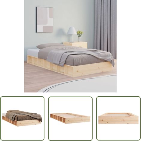 The Living Store Cadre de lit sans matelas 75x190 cm bois massif - Cadre De Lit - Lit Simple - Lit En Bois - Bois Massif - Design Peu Encombrant (1/5)