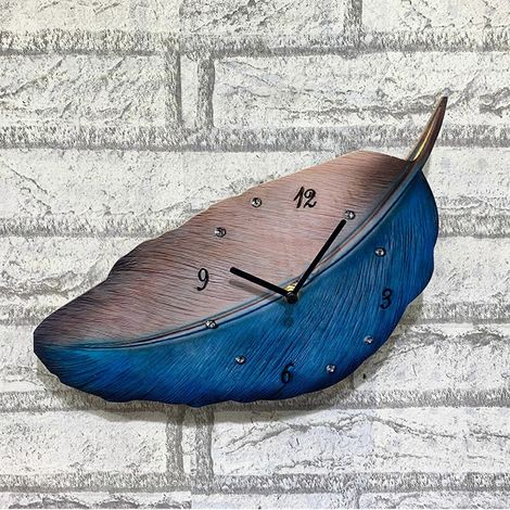 Horloge murale vintage nordique en bois à motif de plumes dégradées, silencieuse, pour la décoration de la chambre, du salon ou de la salle de bain. (1/4)