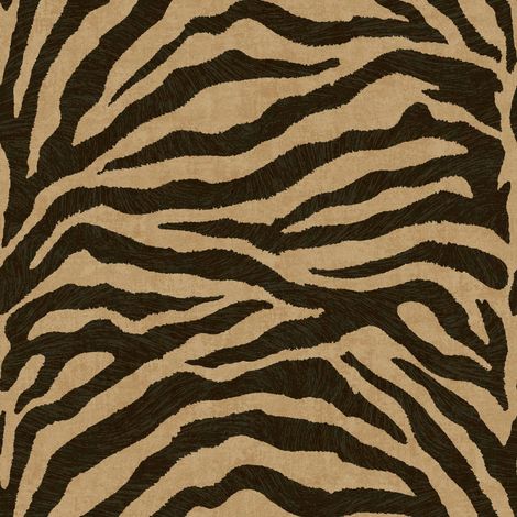 Zebra Stripe Effect Wallpaper Tan Brown Black Safari Animal Print 10m Roll (1/4)