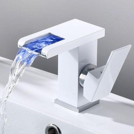 Robinet cascade LED. mitigeur monocommande. changement de couleur. générateur de débit d'eau. robinet de lavabo carré (1/4)