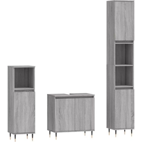 Maison Exclusive - 3-tlg. Badmöbel-Set Grau Sonoma Holzwerkstoff