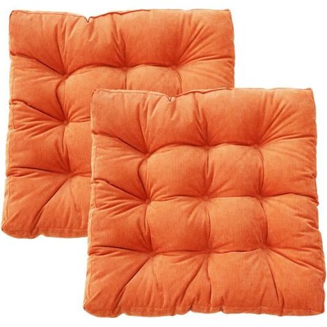 Coussin de Chaise, 2 pièces Épaissi Coton PP Rempli Coussins d'assise avec Sangles de Retenue, 55x55x10 cm,D (1/4)