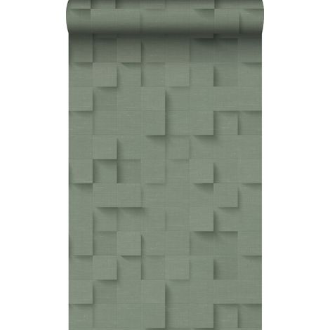 papier peint cubes 3D vert grisé  - Origin Wallcoverings (1/5)