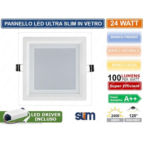 PANNELLO FARETTO LED QUADRATO DA INCASSO 24W CON CORNICE IN VETRO ALTA LUMINOSITA' 300KK 4000K 6500K - Colore Luce: Bianco Freddo (1/5)