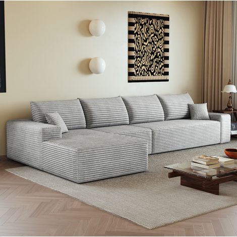 Modulares Ecksofa 340 cm mit Chaiselongue, grauer Rippenstoff OKMYHOME (1/5)