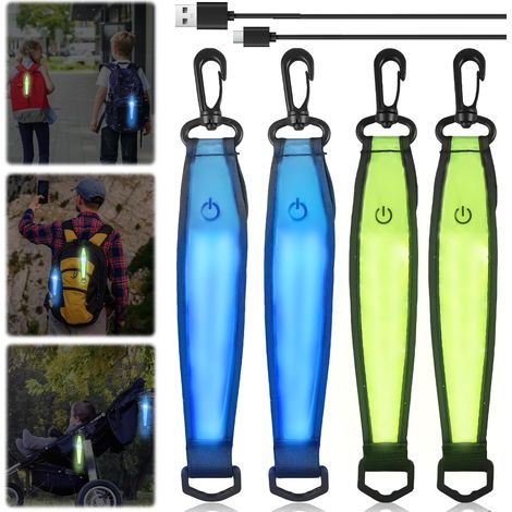 Lot de 4 cartables à LED clignotantes - 3 modes - Rechargeable par USB - Pendentif réfléchissant - Lumière de sécurité pour enfants - Réflecteur étanche - Pour cartable