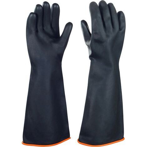 Chemikalienbeständige Latexhandschuhe, lange industrielle Sicherheitshandschuhe aus Gummi, robuste schwarze Handschuhe, 1 Paar, 35 cm (1/4)