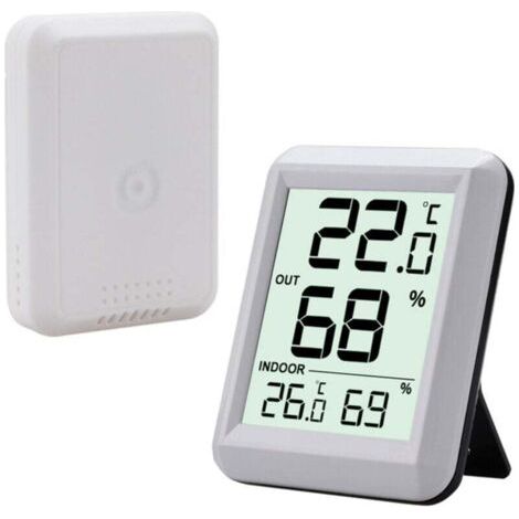 Thermomètre intérieur et extérieur, connecté avec capteur extérieur sans fil, hygromètre numérique avec grand écran LCD, commutateur ℃/℉. Pour bureau, maison, chambre.
