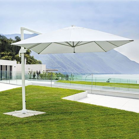 OMBRELLONE DA GIARDINO BIANCO DECENTRATO 3X3 ORIENTABILE GIREVOLE A 360° PALO ALLUMINIO (1/5)