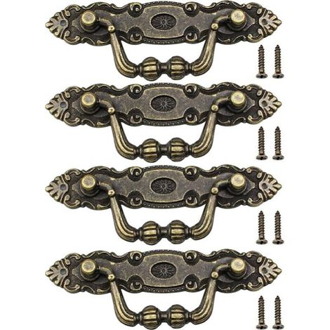 4 Pcs Vintage Drawer Handle Bronze Furniture Handle for Cabinet Door with Screws (1/5)