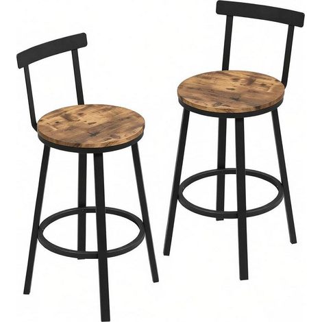 Tabouret de bar ergonomique avec dossier en métal et MDF, lot de 2, hauteur d'assise 65 cm (1/5)