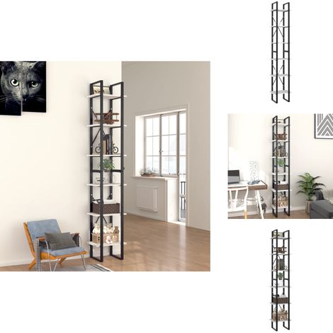Bücherregal 6 Fächer Weiß 40x30x210 cm Holzwerkstoff - Bücherregal - Holzregal - Weißes Regal - Industrielles Design - Aufbewahrungslösung (1/5)
