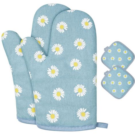 Gants de Four, 1 Paire Gants de Cuisine Coton avec 2 Maniques Cuisine, Lavable Gant Cuisine Four, Gants de Cuisine Antidérapants, Gant Cuisine Anti Chaleur pour Barbecue, Cuisson (Fleurs Roses) (1/5)