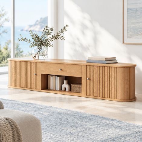Mueble TV bajo 180x40x40 cm de aglomerado natural para salón - CHICFURN (1/5)