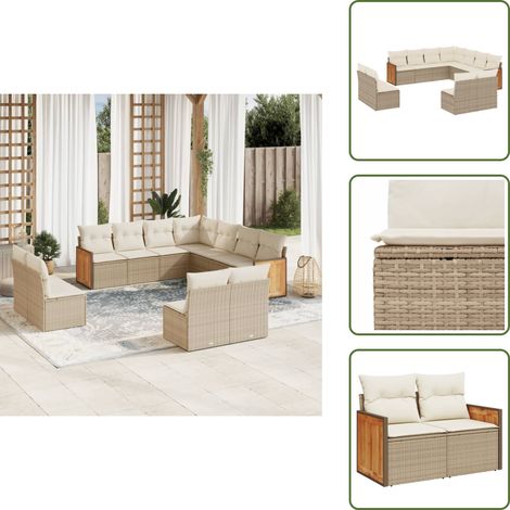 Muebles de exterior - vidaXL Set de sofás de jardín 11pzas con cojines ratán sintético beige - Sofás de jardín con cojines