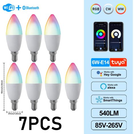 (7 ampoules, AC85-265V) Ampoules LED Graffiti 6W C37 E14, contrôle par application, adaptées aux lustres en cristal (1/5)