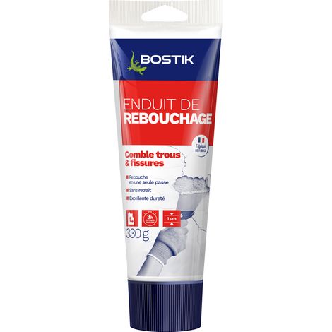 Bostik Enduit de Rebouchage en Pâte Prêt à l’Emploi – Rebouchage et Égalisation de Trous et Fissures Jusqu’à 1 cm – Blanc – Tube de 330 g (1/4)