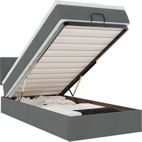 Lit ottoman avec matelas et lumière LED, gris foncé, 80x200 cm, revêtement en tissu. (1/5)