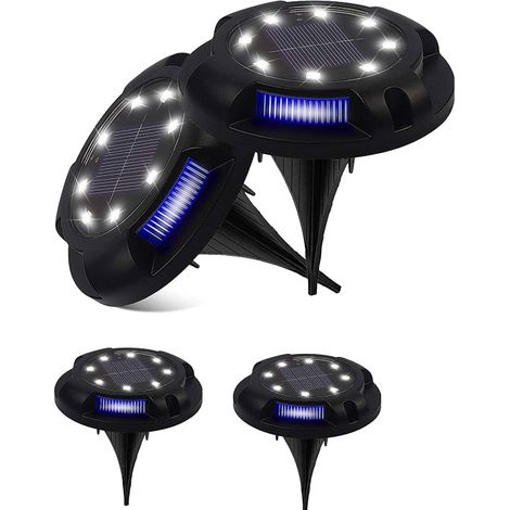 Lot de 4 Lampes solaires encastrables, 12 LED blanc chaud et bleu, étanches IP65, pour allée, jardin, terrasse (1/5)