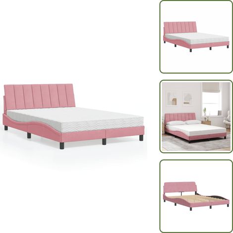 Schaumstoffmatratze - vidaXL Bett mit Matratze "Hanko" Rosa 140x200 cm Samt - Härtegrad H2 (1/5)
