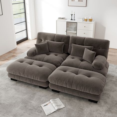 Divano modulare in chenille marrone con ottomani OKMYHOME (1/5)