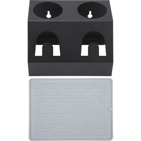 Support de séchage pour bouteilles SodaStream, porte-bouteilles en fer noir avec 2 emplacements et tapis silicone antidérapant (1/5)