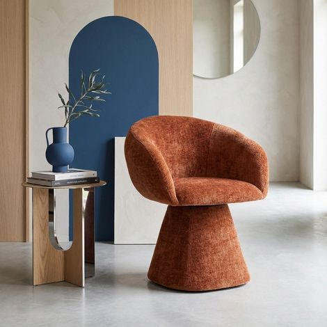 Fauteuil pivotant 180° tissu coton terracotta - Assia (1/5)