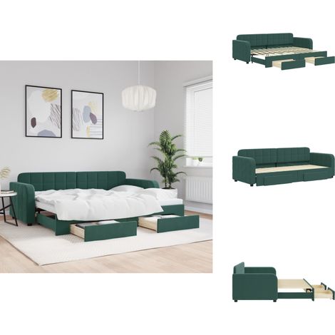 Tagesbett Ausziehbar mit Schubladen Dunkelgrün 80x200 cm Samt - Sofa - Gästebett - Schlafsofa - Tagesbett - Wohnzimmer (1/5)