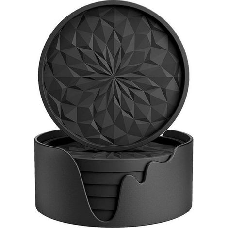 Dessous De Verre - Silicone - 10 Cm - Noir Mat - Pour Verres Et Tasses - 6 Pièces (1/5)