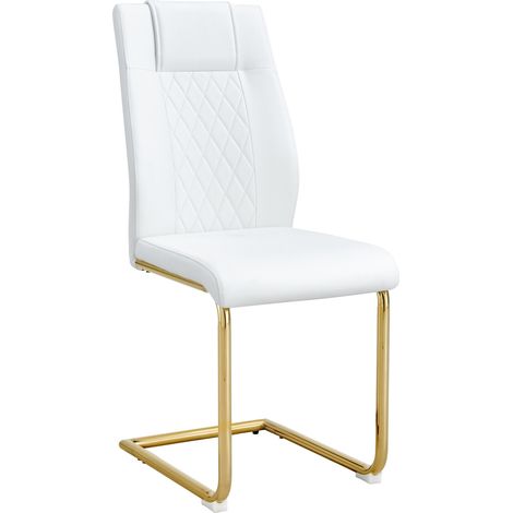 Set de 4 sillas de comedor escandinavas en PU blanco con patas metálicas doradas MODENUIT (1/5)