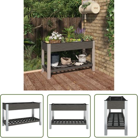 The Living Store Lit surélevé de jardin avec étagère Gris 120x50x75 cm WPC - Jardiniere Exterieur - Bac Plante - Lit Surélevé Jardin - Rangement Jardin - Composant Bois Plastique (1/5)