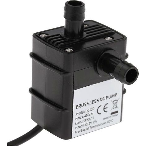 Pompe à eau/huile Decdeal Mini ultra-silencieuse DC12V 9W micro sans balais, étanche et submersible, pour fontaine/aquarium, débit 300 L/h, hauteur de refoulement 450 cm (1/4)