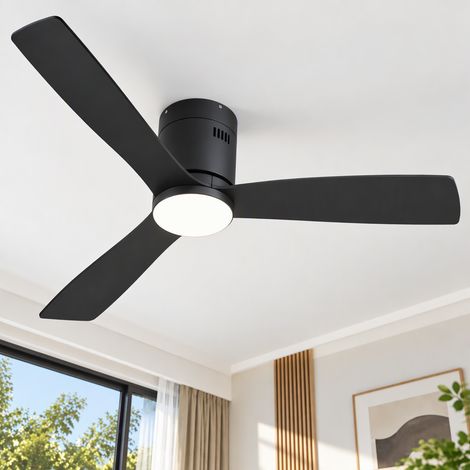 Ventilateur de plafond LED 42 pouces 106,6 cm noir, 3 pales, moteur DC silencieux réversible, 6 vitesses, lumière dimmable 3000K-6500K, minuterie 1/4/8 h, télécommande (1/5)