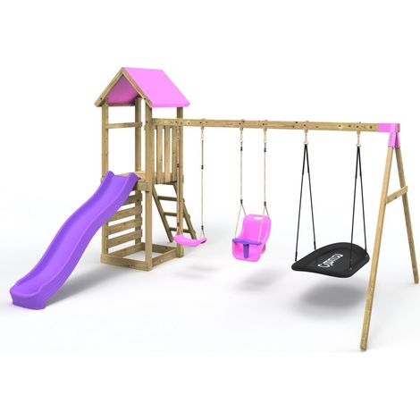 Rebo Adventure Wooden Climbing Frame, Swing Set and Slide - Snowdon