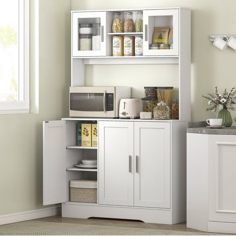 Armario de cocina 108/35/180 cm blanco con 4 compartimentos, estantes regulables y puertas de cristal (1/5)