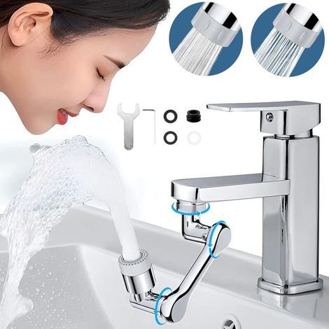1080 Grad schwenkbarer Wasserhahn-Luftsprudler, multifunktionaler drehbarer Verlängerungs-Wasserhahn mit 2 Strahlarten für 20/22/24 mm Gewinde-Wasserhahn-Luftsprudler für Küche und Bad (1 Stück) (1/5)