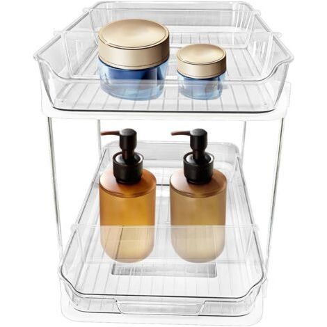 Tiroirs coulissants pour armoires – Organiseur d'armoire extensible à 2 niveaux Étagère de rangement réglable garde-manger, cuisine et maison Style Court - (1/5)