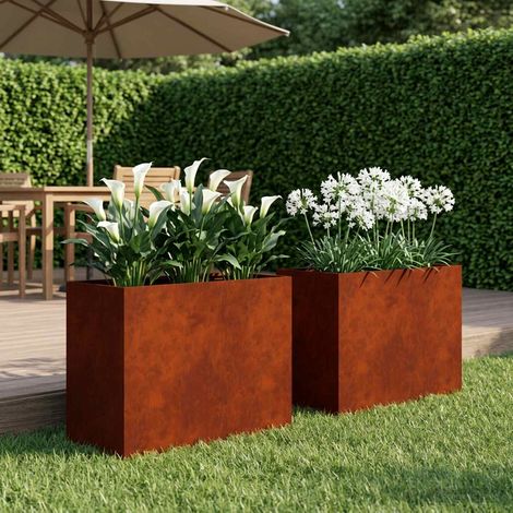 Cache-pot de jardin 2 pc Rouillé 60 x 30 x 50 cm Acier patiné (1/5)