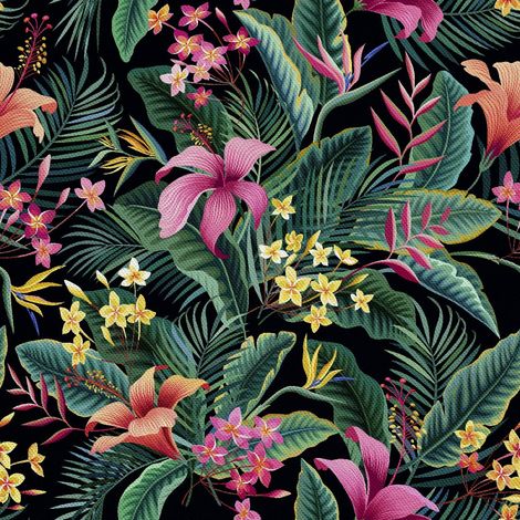 Tela decorativa para exteriores Oxford - motivo de flores tropicales rosas I DX273 (1/5)