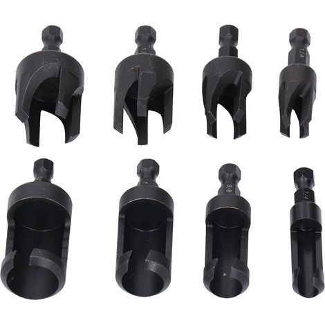 Juego de 8 brocas para madera de acero al carbono, vástago hexagonal, rectas y cónicas, de 6,35 mm (1/4 pulg.), 15,88 mm (5/8 pulg.), 9,52 mm (3/8 pulg.) y 12,7 mm (1/2 pulg.), de color negro. (1/5)