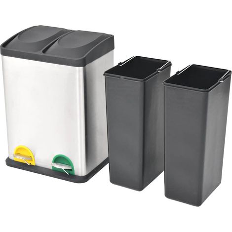 vidaXL Cubo de reciclaje y basura con pedal acero inoxidable 36 L (1/2)