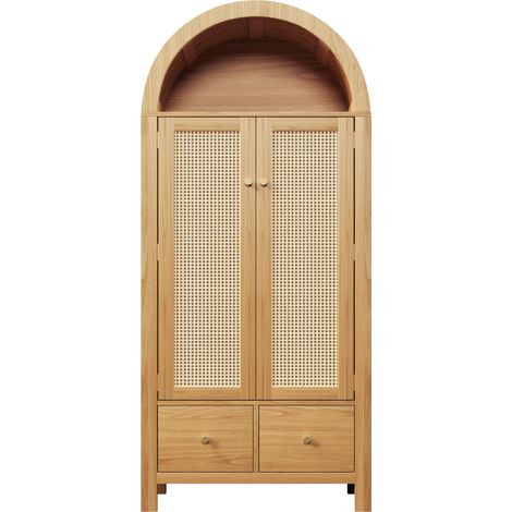 Armario ropero 181 x 78 x 45 cm en efecto roble con puertas de rejilla y 2 cajones (1/5)