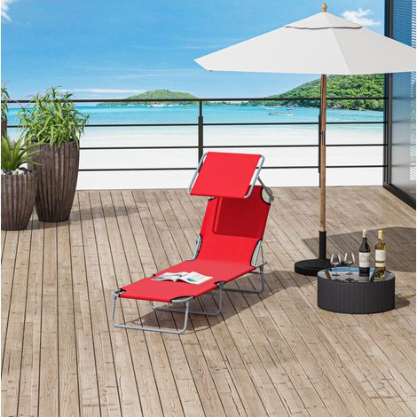 Transat de jardin pliable avec pare-soleil, toile Oxford, rouge, 187 x 58 x 36 cm DESVIAE (1/5)