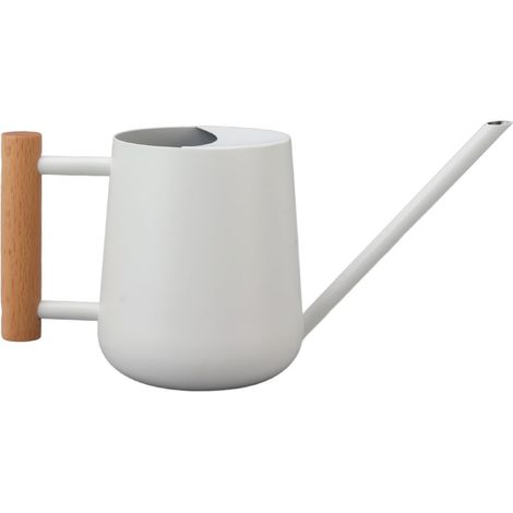Arrosoir en acier inoxydable 900 ml, long bec et poignée en bois, élégant pot de fleurs pour jardin, blanc (1/5)
