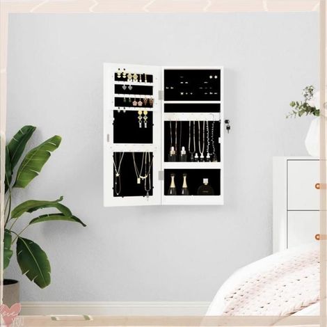 Armoire à bijoux murale - VINGVO - 353208 - Blanc - 30 x 8,5 x 67 cm - Porte verrouillable (1/5)